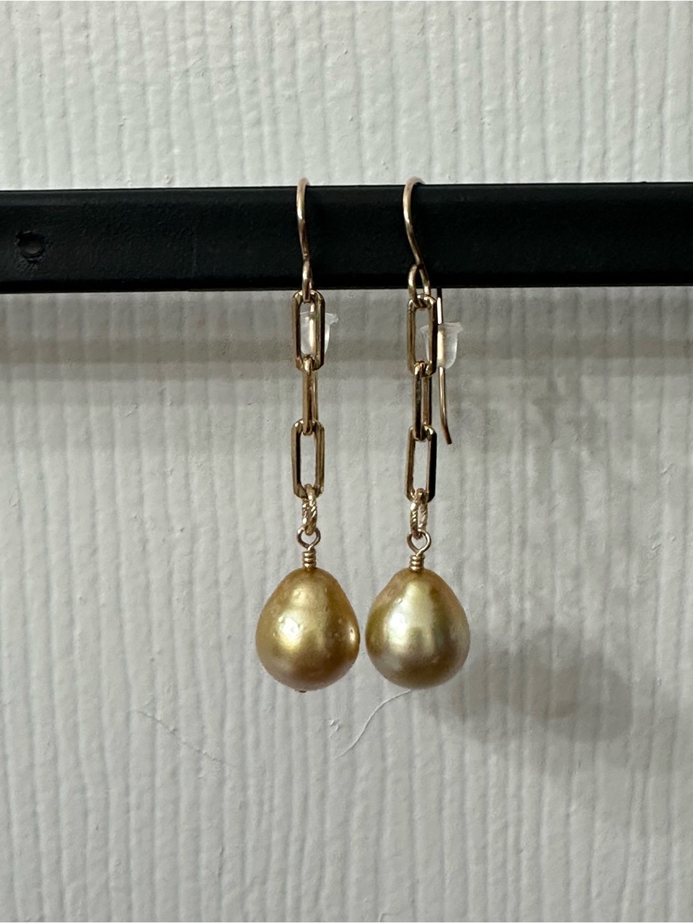 14k Gold-Filled Earrings Golden South Sea Pearls Gold Chain Handmade Like New